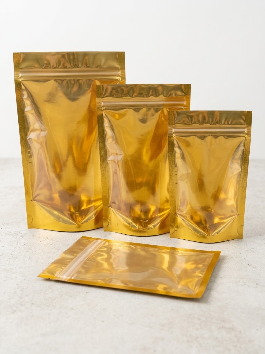 Vertex Ziplock Pouch – Transparent Front, Back Gold (50pcs)