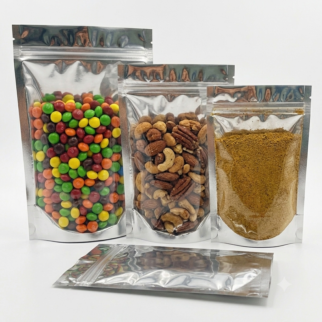 Vertex Ziplock Pouch – Transparent Front, Back Silver (50pcs)