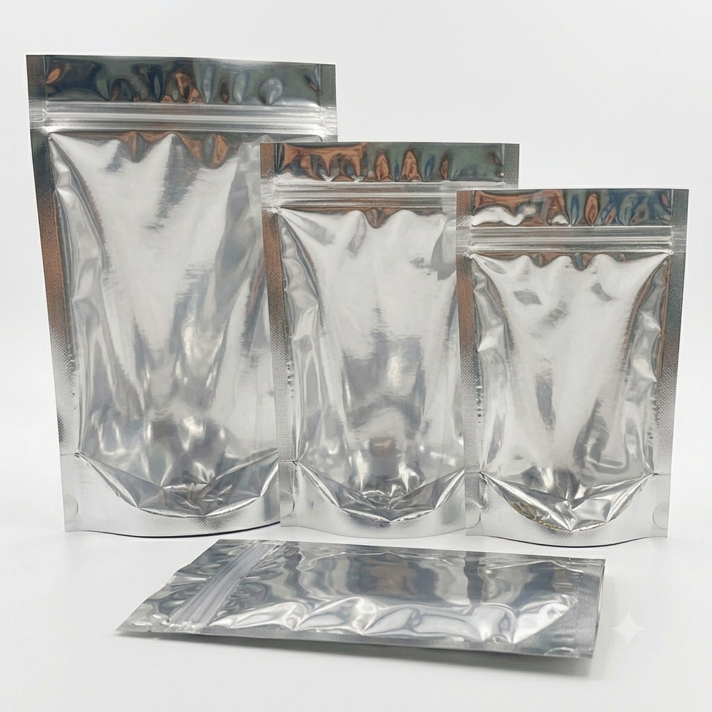 Vertex Ziplock Pouch – Transparent Front, Back Silver (50pcs)