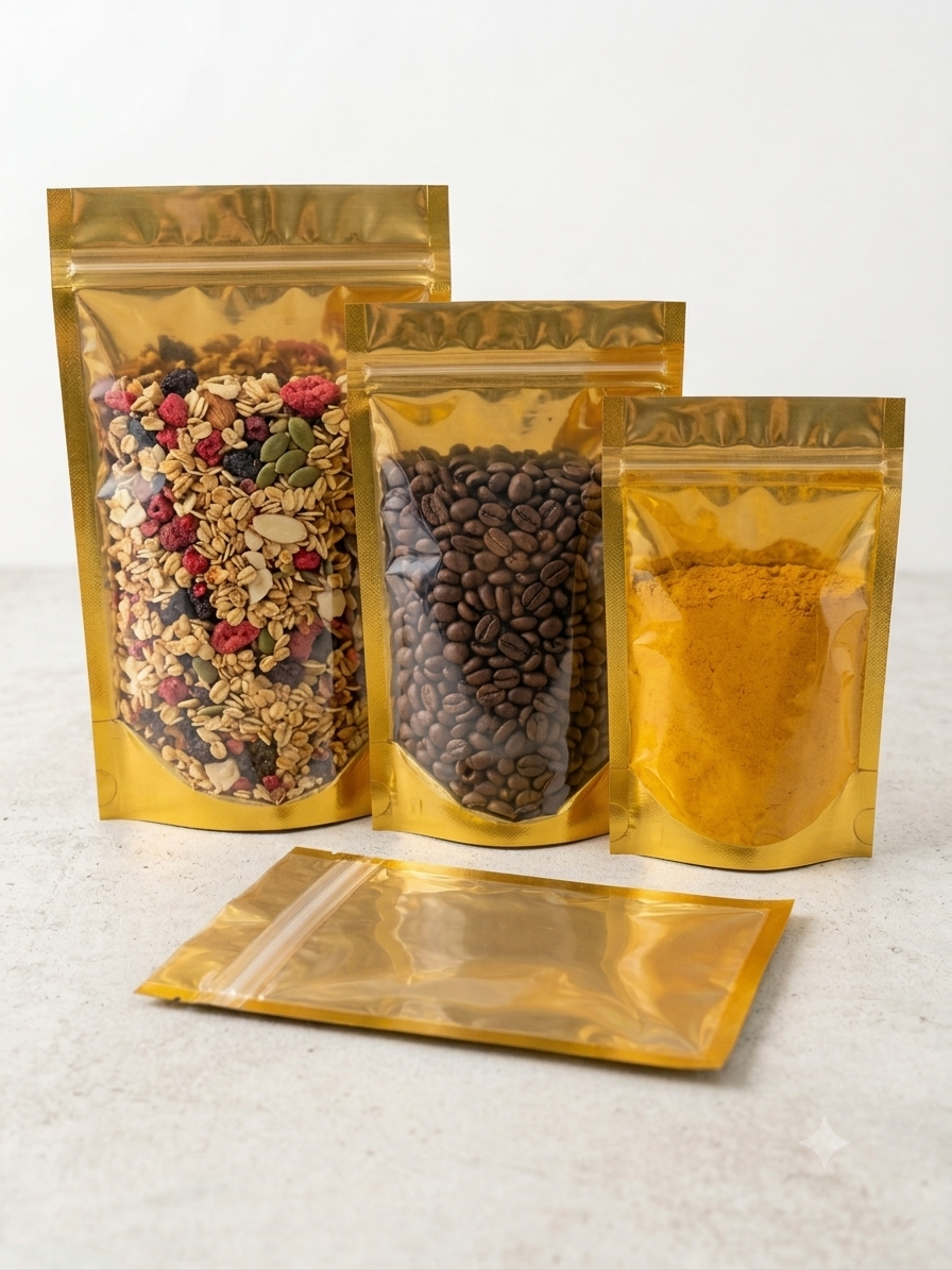 Vertex Ziplock Pouch – Transparent Front, Back Gold (50pcs)